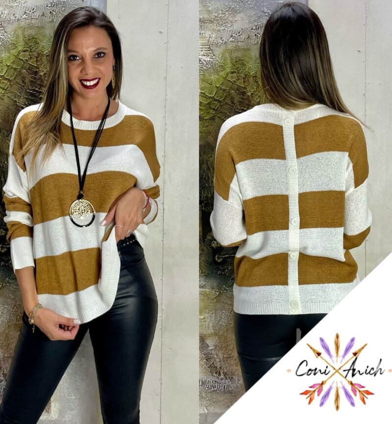 Sweater Hilo Listado Botones Espalda - Imagen 3