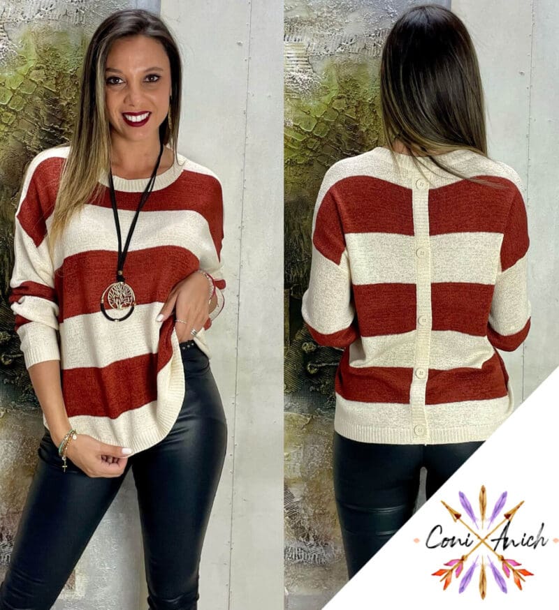 Sweater Hilo Listado Botones Espalda - Imagen 2