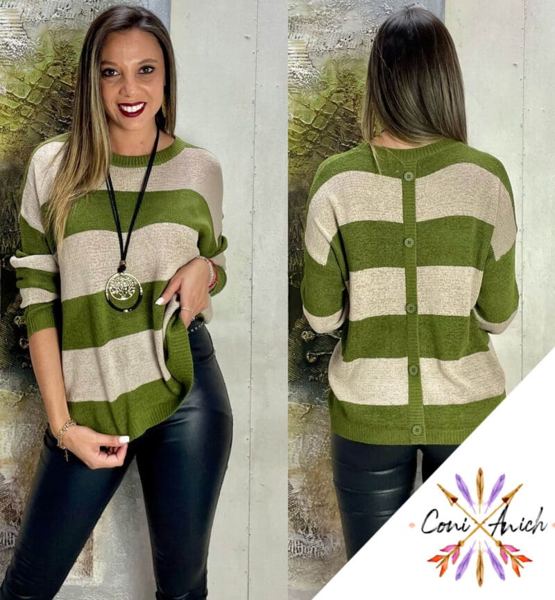 Sweater Hilo Listado Botones Espalda