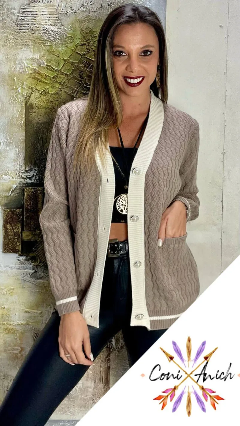 Chaleco Lana Spandex Trenzado Bolsillos