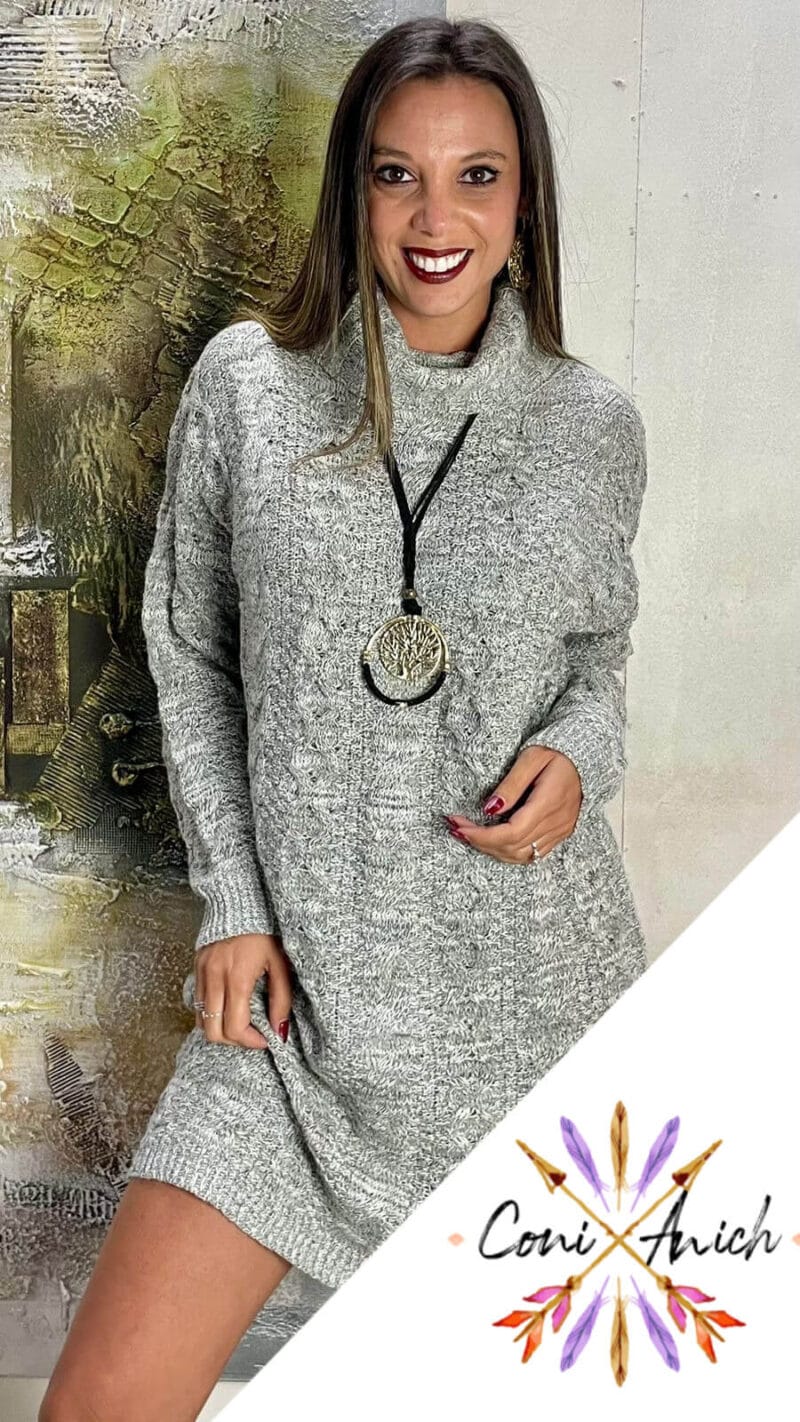 Minivestido Lana Jaspeado Trenzado Cuello Tortuga - Imagen 2