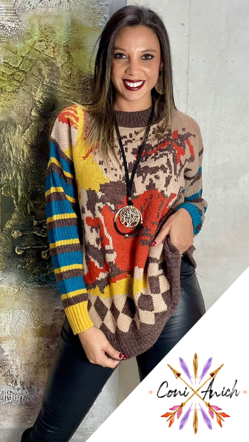 Sweater Lana Estampado Listado Mangas