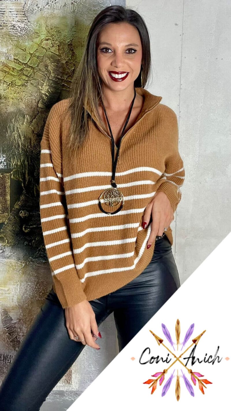 Sweater Lana Listado Medio Cierre