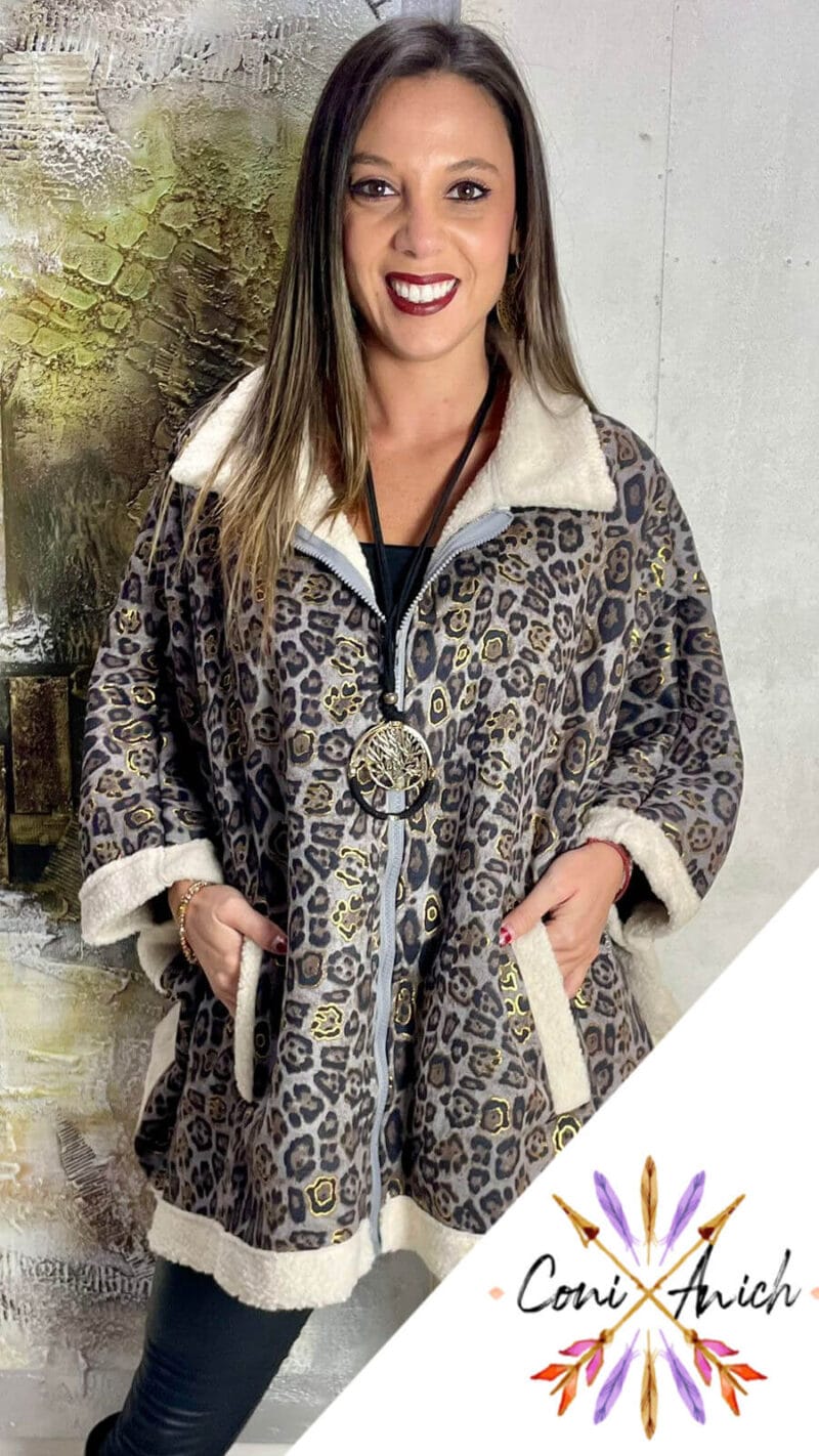 Poncho ITALY Gamuza Animal Print Chiporro Interior Bolsillos - Imagen 2