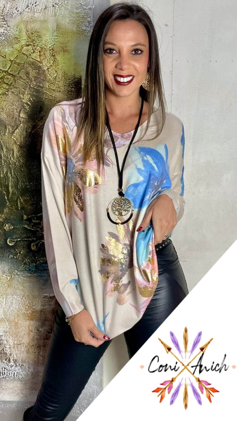 Sweater Algodón Spandex Flor Metalizada - Imagen 4