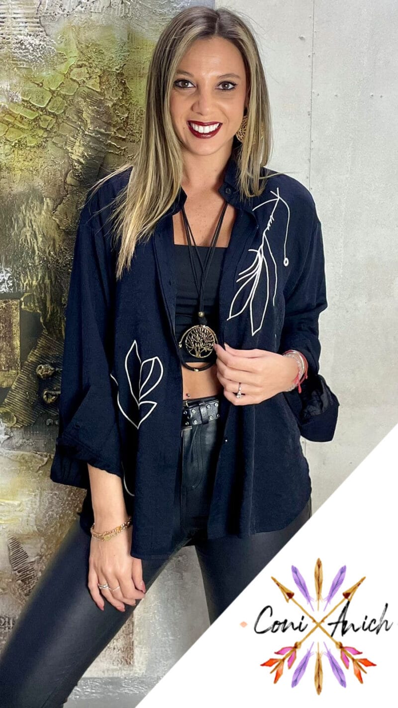 Blusa ITALY Símil Lino Flor Bordada - Imagen 2