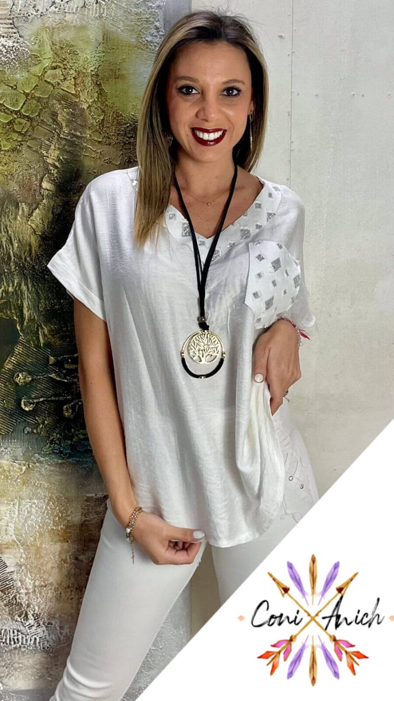 Polera ITALY Símil Lino Bolsillo Lentejuelas