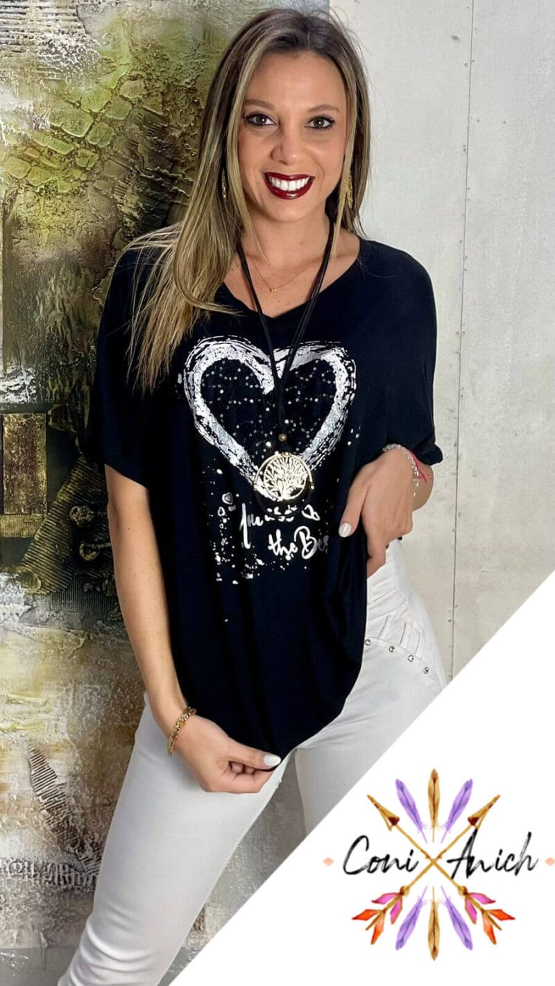 Polera ITALY Algodón Corazón Plateado