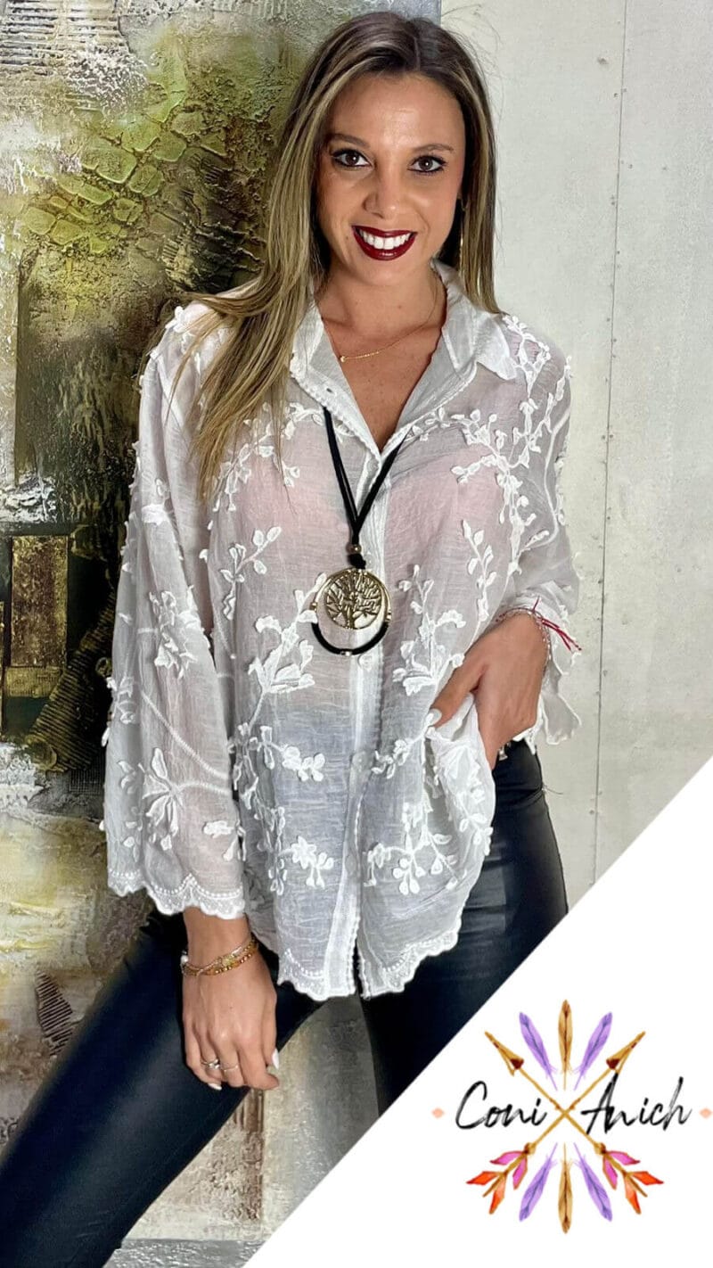 Blusa ITALY Bambula Bordada al Tono - Imagen 2