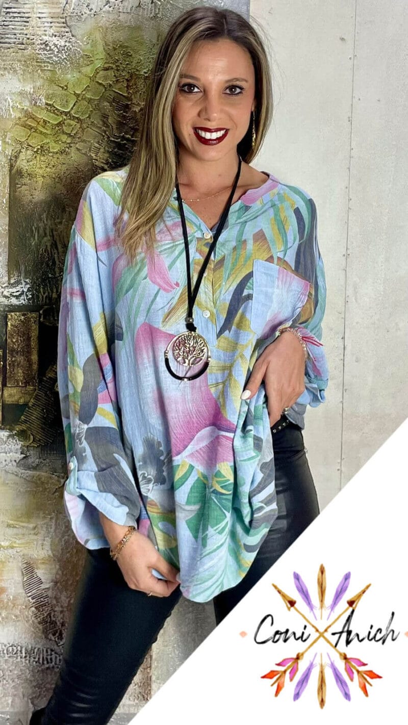Blusa Bambula Floreada Bolsillo - Imagen 2