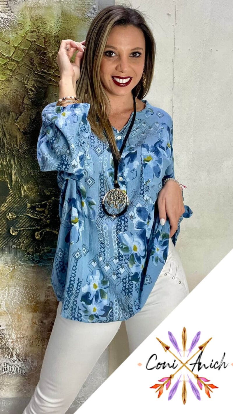Blusa Bambula Flor Bolsillo - Imagen 3