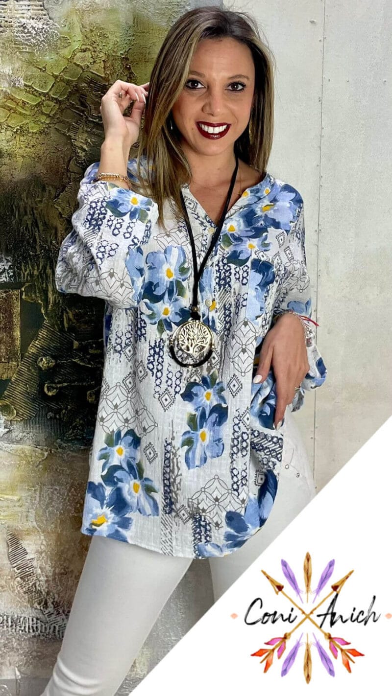 Blusa Bambula Flor Bolsillo