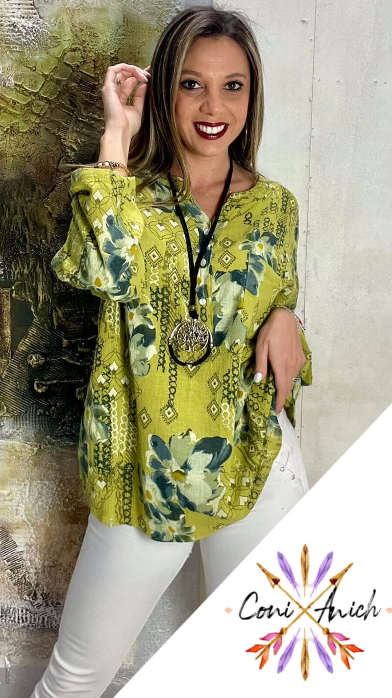 Blusa Bambula Flor Bolsillo - Imagen 2