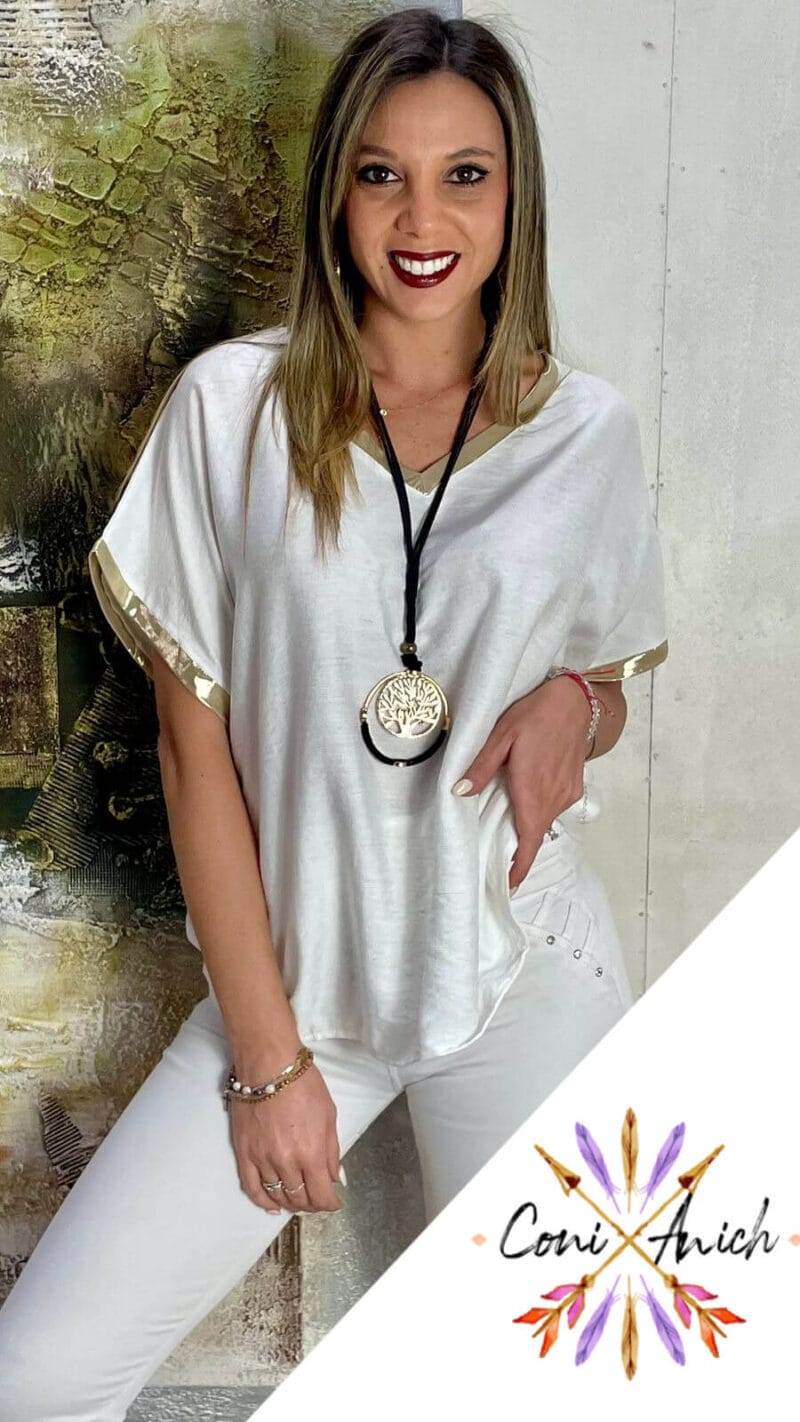 Polera Símil Lino Detallle Dorado - Imagen 2