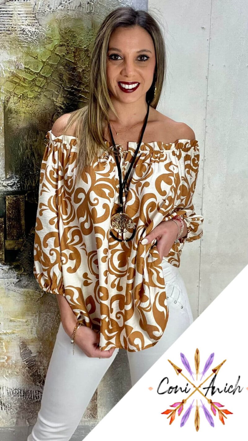 Blusa Símil Lino estampada Elástico Superior - Imagen 2