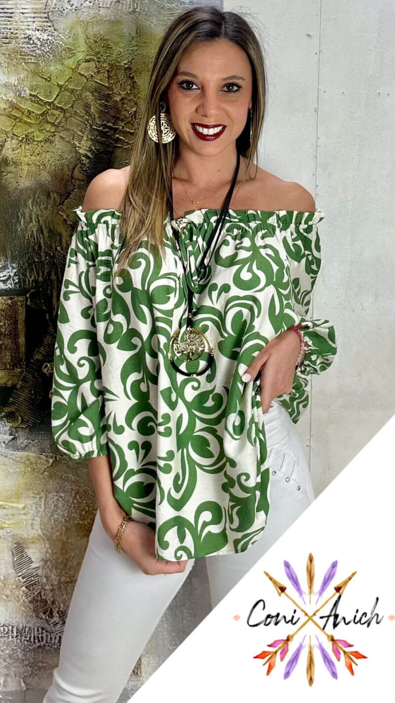 Blusa Símil Lino estampada Elástico Superior