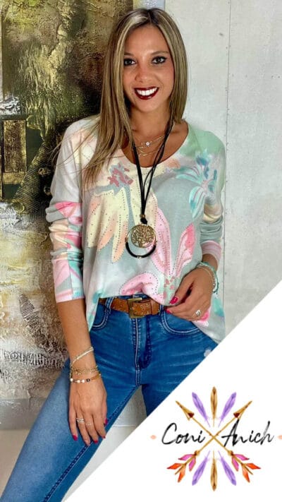 Sweater ITALY Algodón Spandex Brillitos Flores