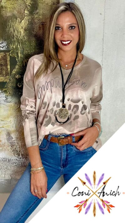 Sweater ITALY Algodón Spandex Letras Animal Print