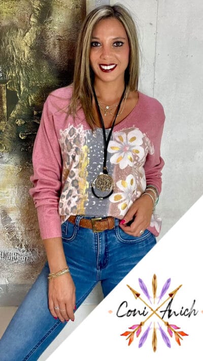 Sweater Algodón Spandex Flores Animal Print