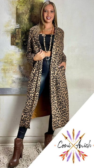 Abrigo ITALY Gamuza Largo Animal Print  Bolsillos