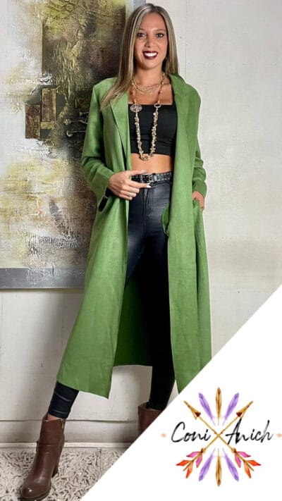 Abrigo Italy Gamuza Largo Liso Bolsillos