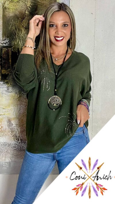 Sweater Algodón Spandex Tachas Manga Murciélago