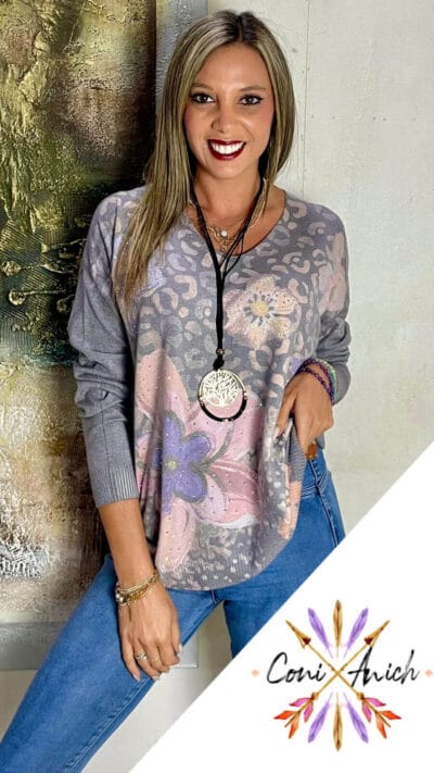 Sweater ITALY Algodón Spandex Floreado Animal Print Brillitos