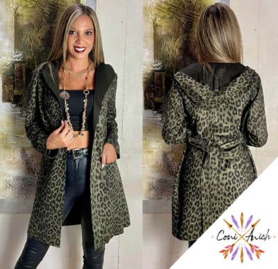 Tapado Gamuza Animal Print Capucha y Lazo