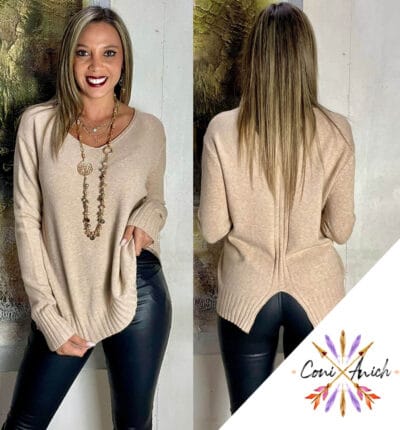 Sweater Lana Cuello V Detalle Espalda