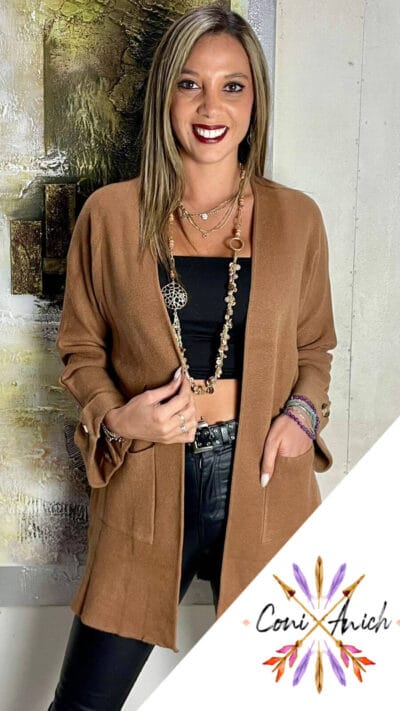 Tapado Lana Spandex Botón Mangas Bolsillos