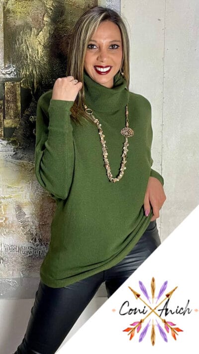 Sweater Algodón Spandex Cuello Tortuga Manga Murciélago