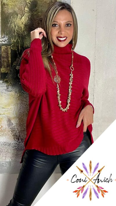 Sweater Algodón Spandex Listado al Tono Cuello Medio