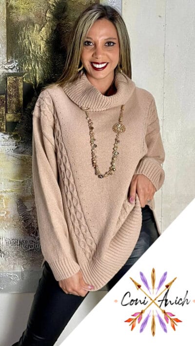 Sweater Lana Trenza Lateral Cuello Tortuga