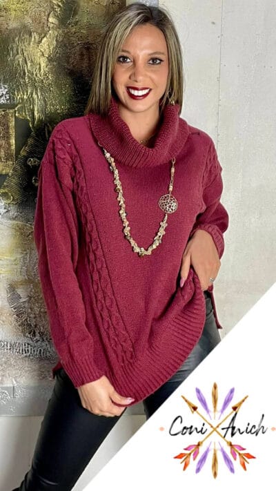Sweater Lana Trenza Lateral Cuello Tortuga
