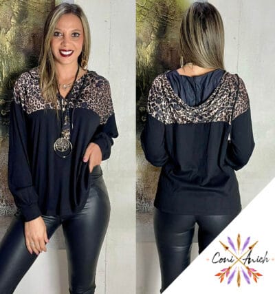 Polera Algodón Animal Print Superior Capucha