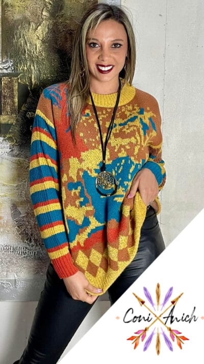 Sweater Lana Estampado Listado Mangas