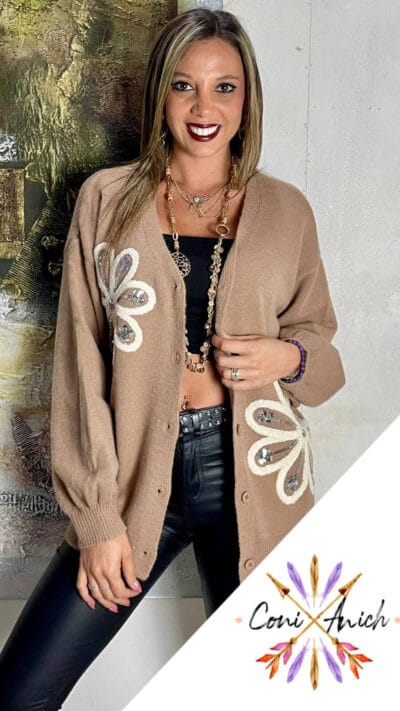 Chaleco Lana Flores Lentejuelas