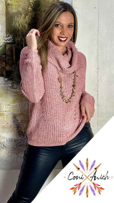 Sweater Chenil Ojetillos Cuello Tortuga