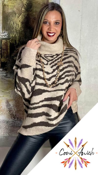 Sweater Lana Cebra Cuello Tortuga