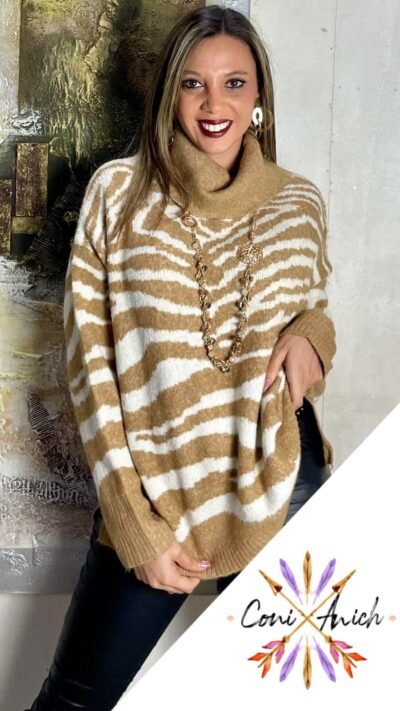 Sweater Lana Cebra Cuello Tortuga