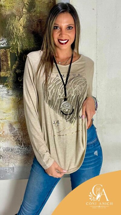 Polera Lanilla Corazón Brillitos