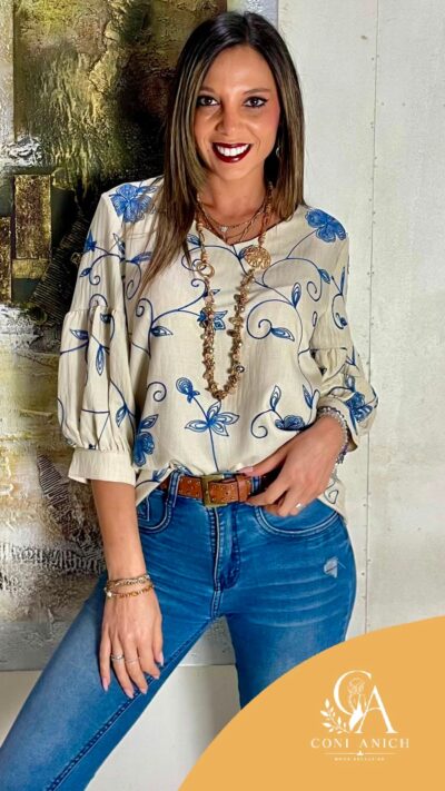Blusa GIVE Símil Lino Bordada