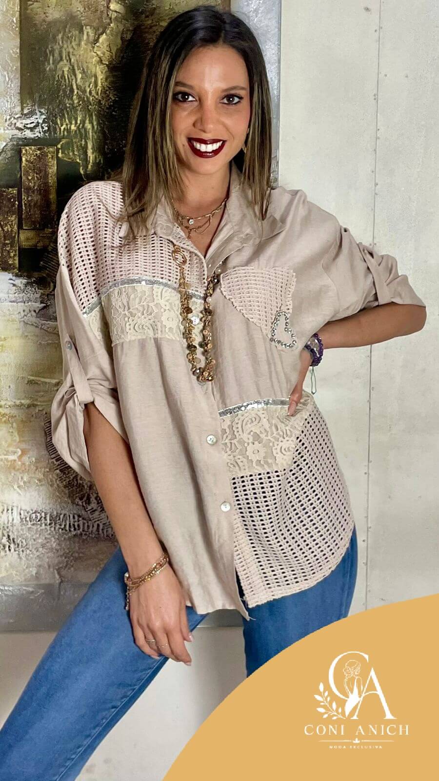 Blusa ITALY Crep Aplicación Macramé