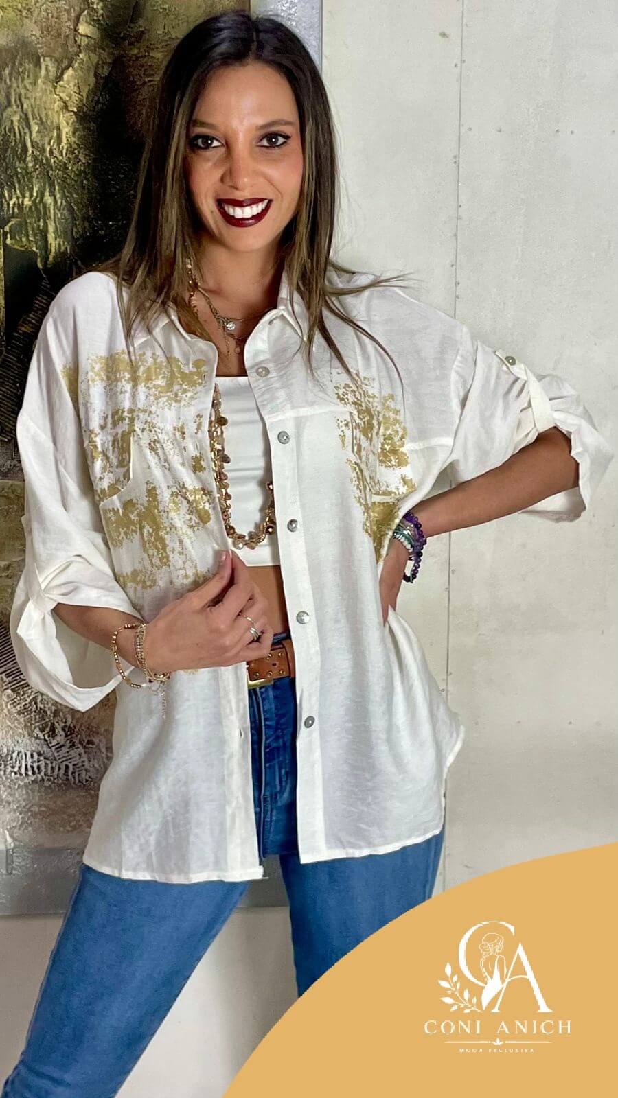 Blusa ITALY Crep Estampado Dorado