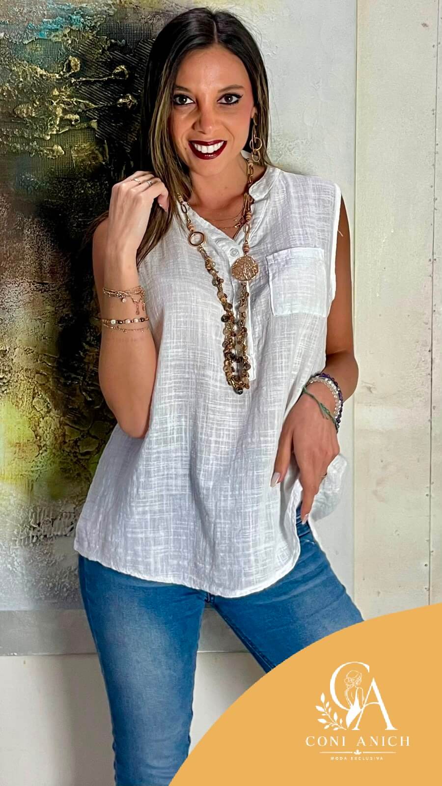 Blusa ITALY Lino Bolsillo
