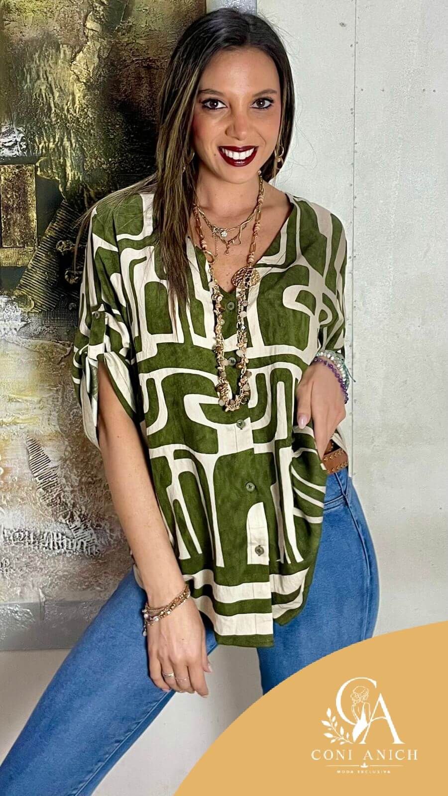 Blusa Símil Lino Geométrica